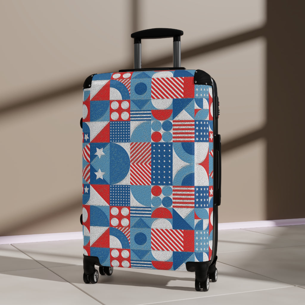 Red White and Blue Geometric Pattern - Stylish Luggage - Suitcase for Adventurers - Blue