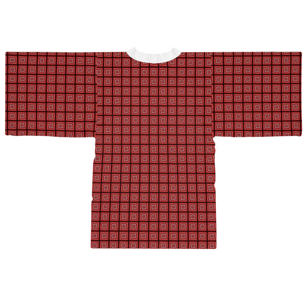 Monochromatic Squares - Red - Long Sleeve Kimono Robe - Chic Loungewear, Spa Outfit, Gift for Her, Inner Peace, Home Comfort