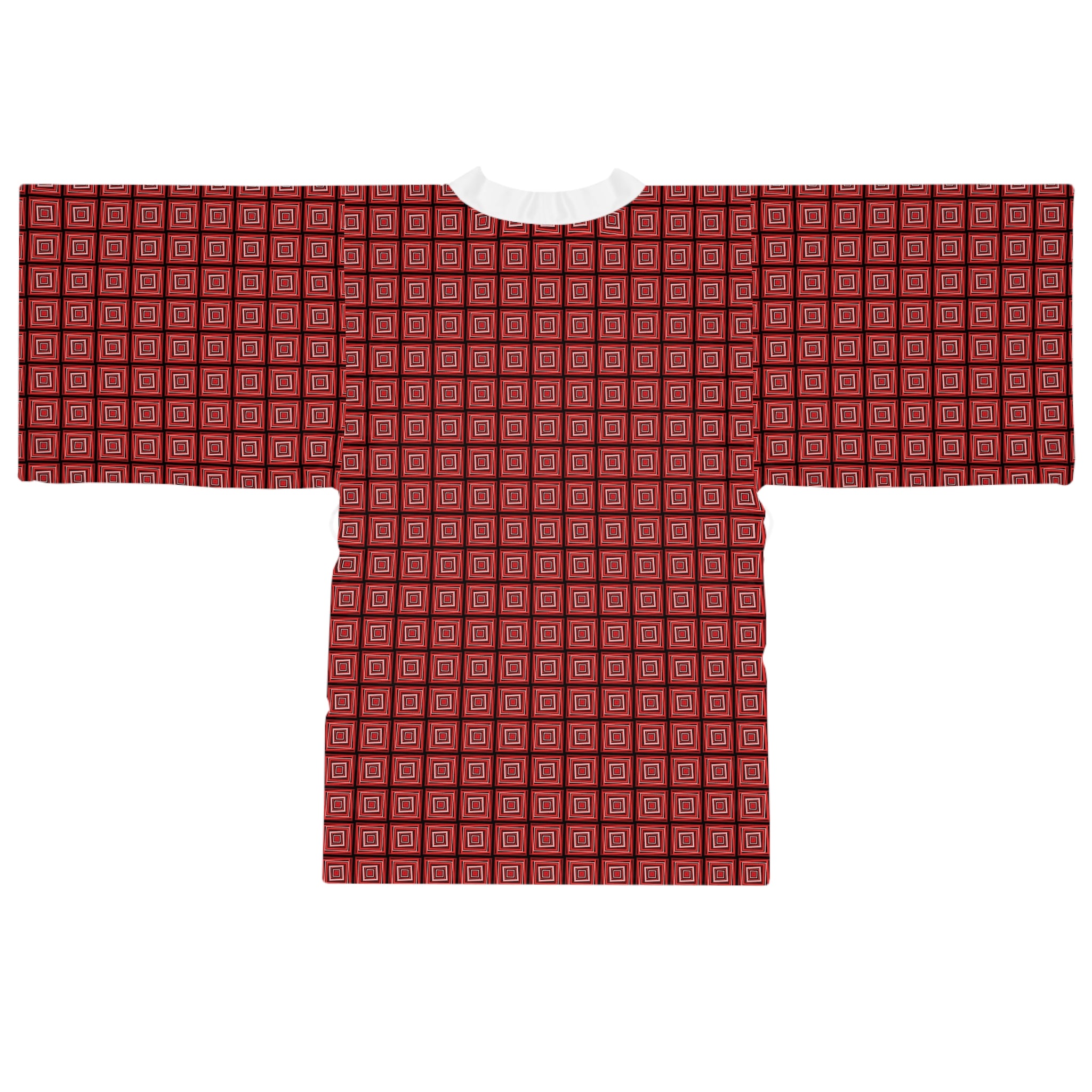 Monochromatic Squares - Red - Long Sleeve Kimono Robe - Chic Loungewear, Spa Outfit, Gift for Her, Inner Peace, Home Comfort