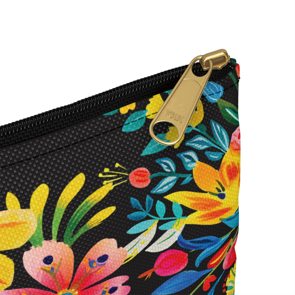 Bright Watercolor Flowers Accessory Pouch - Perfect for Adventurers & Travelers - Black