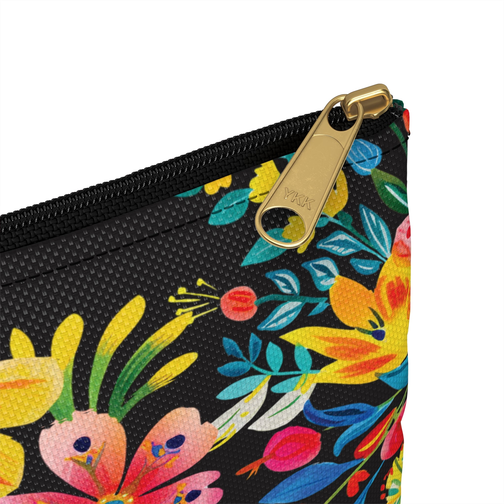 Bright Watercolor Flowers Accessory Pouch - Perfect for Adventurers & Travelers - Black