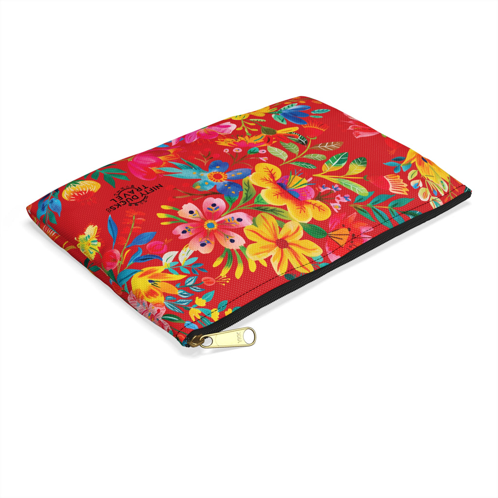 Bright Watercolor Flowers Accessory Pouch - Perfect for Adventurers & Travelers - Scarlet