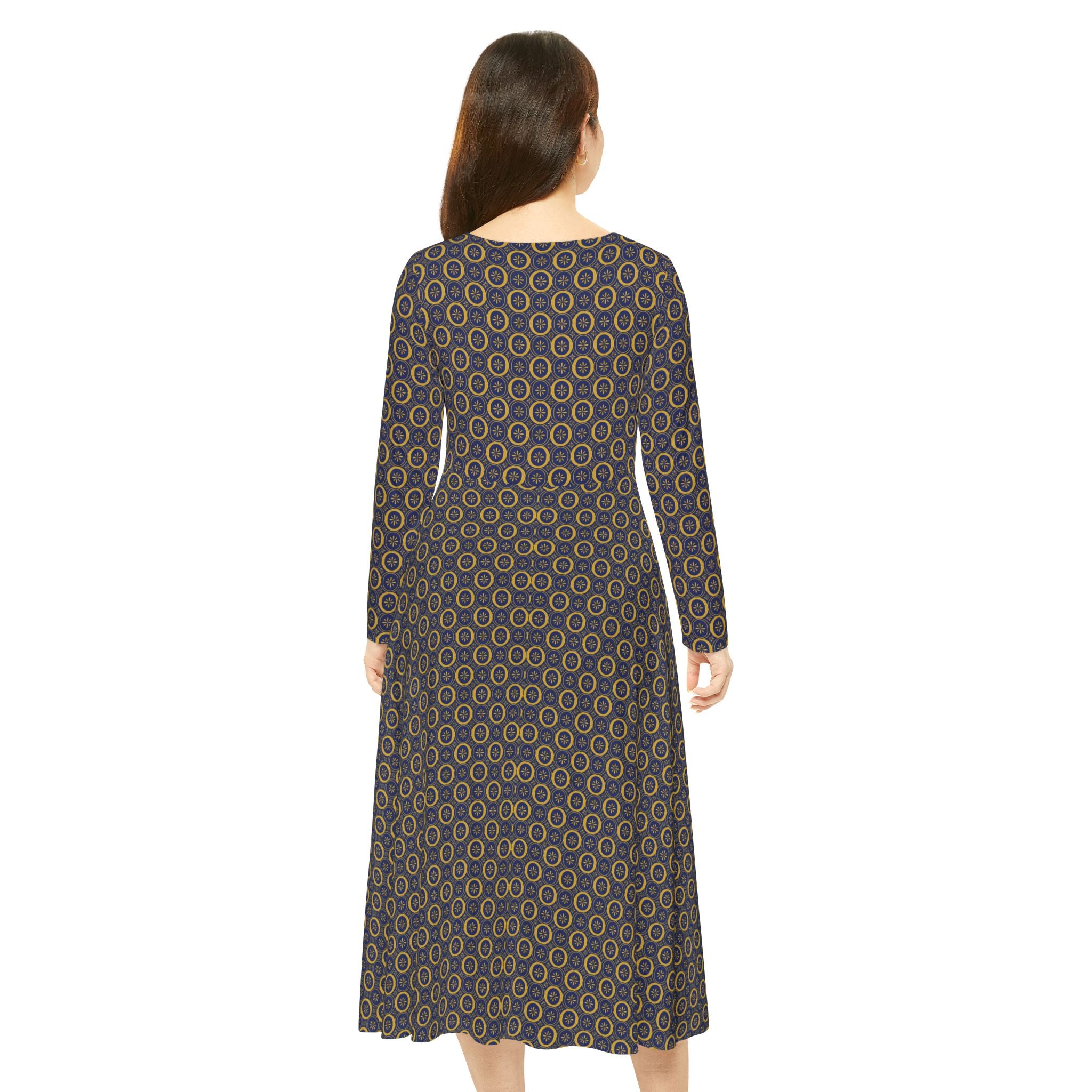 Solaris - Midnight Mallard - Gold - Elegant Women's Long Sleeve Dance Dress