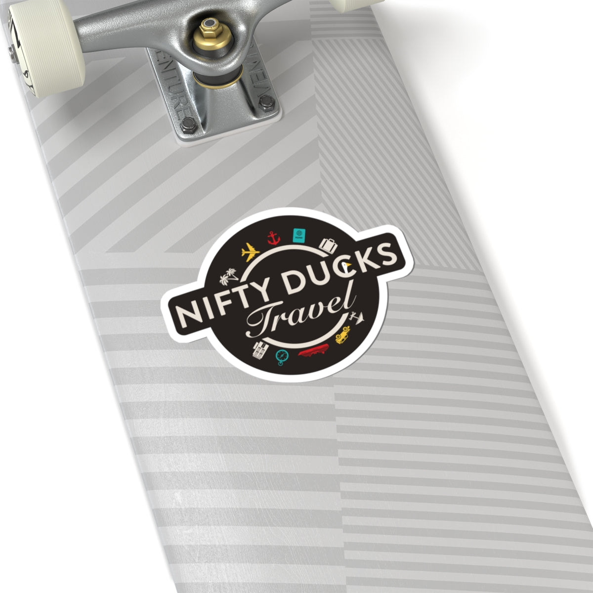 Nifty Ducks Travel Kiss-Cut Sticker — Retro Travel Badge Sticker for Laptops, Luggage & Water Bottles