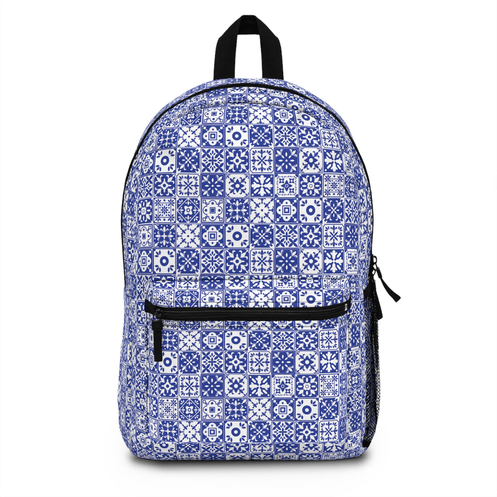 Mediterraneo Mosaic - Blue - Backpack - Travel Bag with Black Duck Design