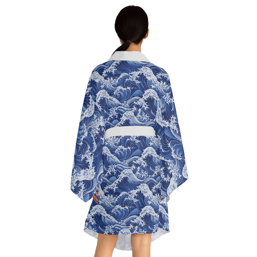 Tempest Tides - Blue - Long Sleeve Kimono Robe - Chic Loungewear, Spa Outfit, Gift for Her, Inner Peace, Home Comfort