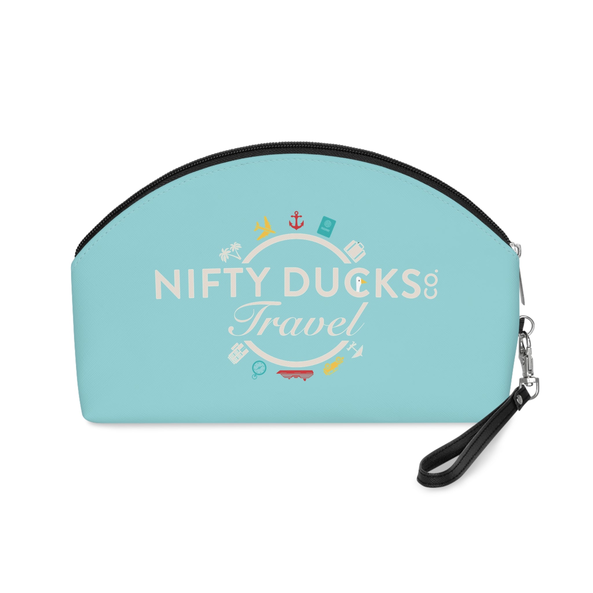 Nifty Ducks Travel Logo - Makeup Bag - Fun & Functional Travel Accessory - Electric Blue