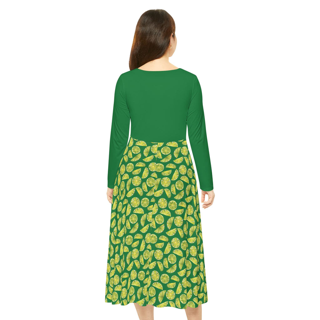 Zest Coast Vibes - Elegant Women's Long Sleeve Dance Dress - Green
