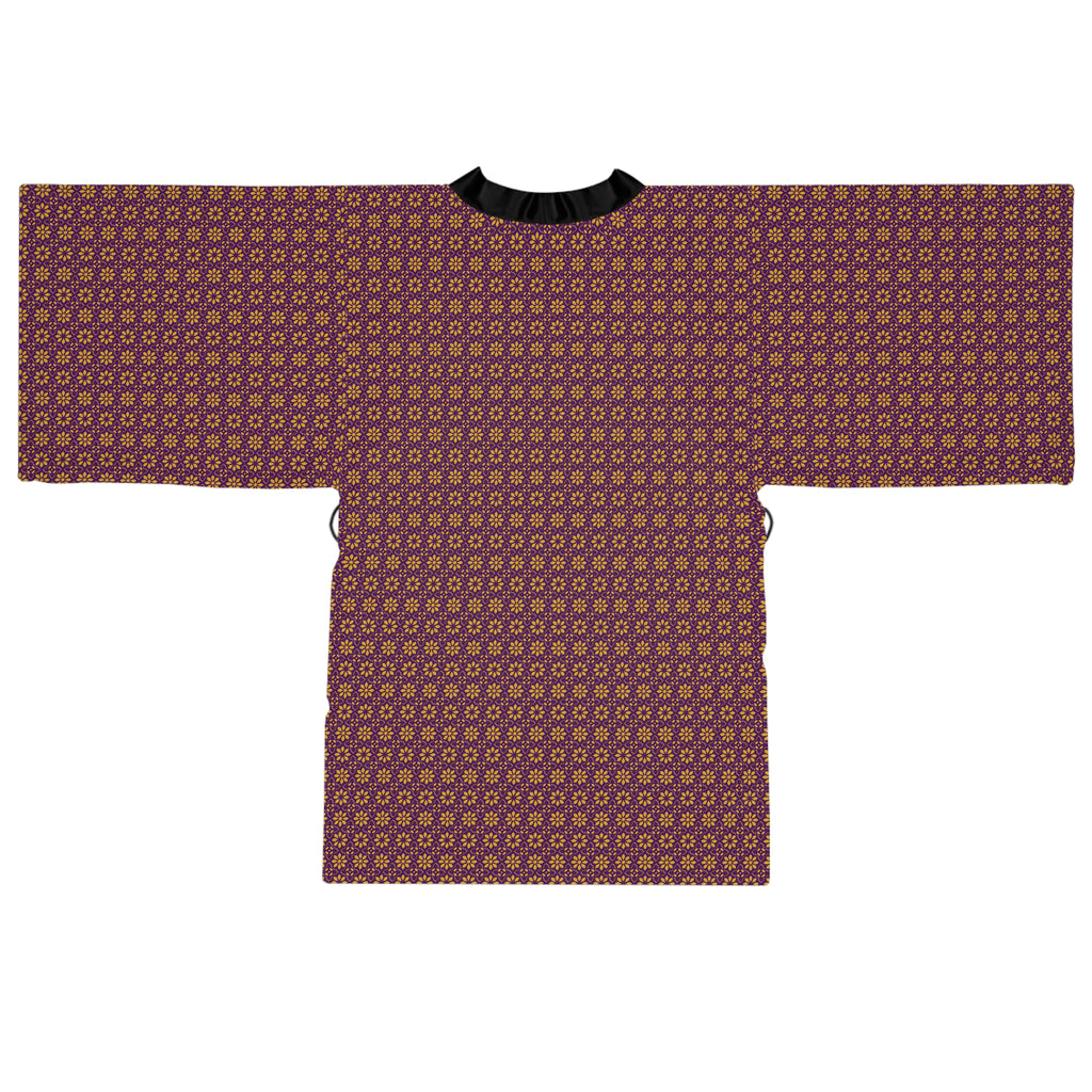 Florina - Small print - Long Sleeve Kimono Robe - Royal Purple - Gold - Chic Loungewear, Spa Outfit, Gift for Her, Inner Peace, Home Comfort