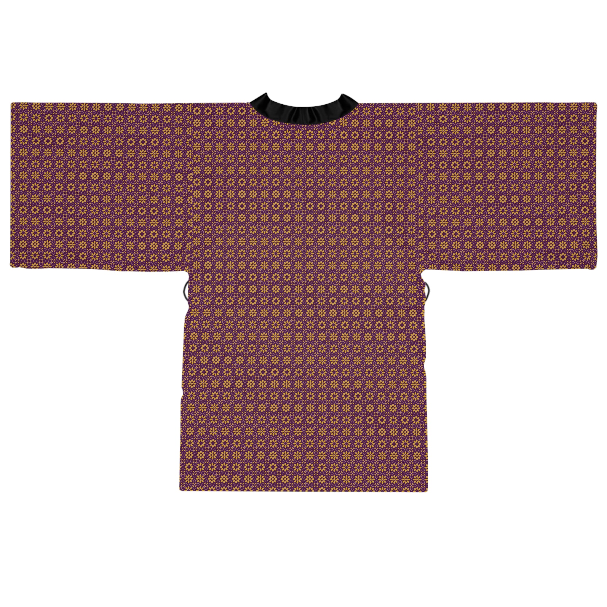 Florina - Small print - Long Sleeve Kimono Robe - Royal Purple - Gold - Chic Loungewear, Spa Outfit, Gift for Her, Inner Peace, Home Comfort