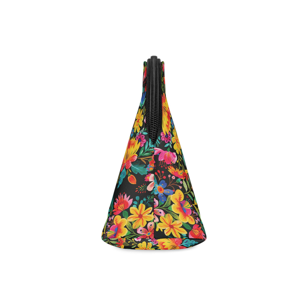 Bright Watercolor Flowers Makeup Bag - Fun & Functional Travel Accessory - Black