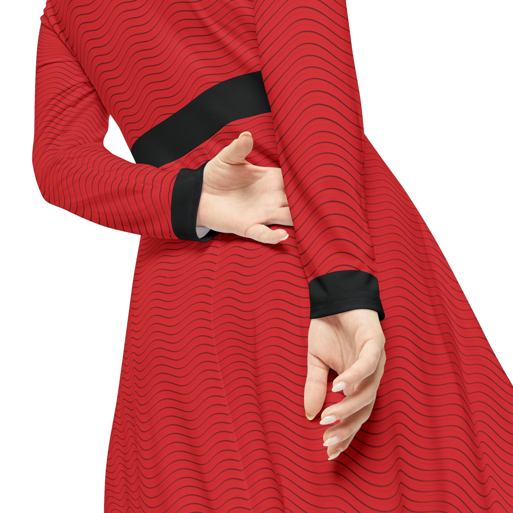 Elegant Women's Long Sleeve Dance Dress - Scarlet Waves - Scarlet