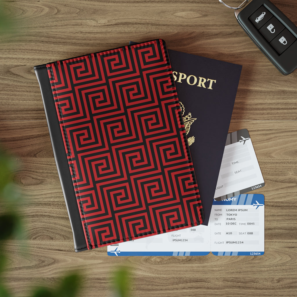 Greek Key - Red - Passport Cover | Travel Accessory, Gift for Jet setters, Unique Travel Journal, Vacation Must-Have, Gift for Travelers
