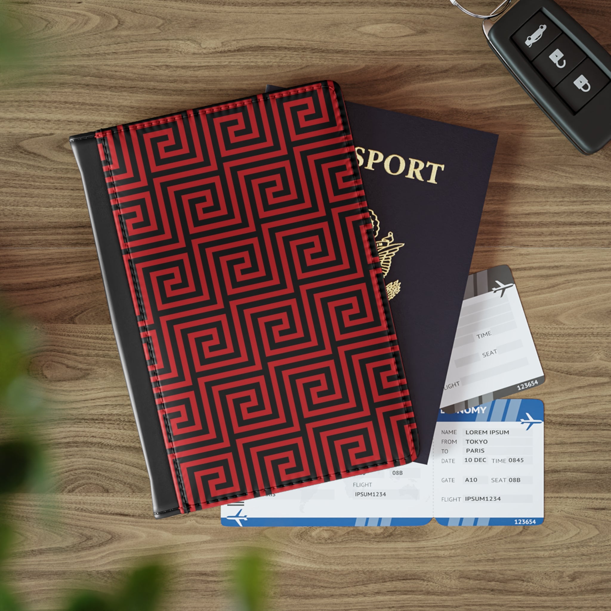 Greek Key - Red - Passport Cover | Travel Accessory, Gift for Jet setters, Unique Travel Journal, Vacation Must-Have, Gift for Travelers