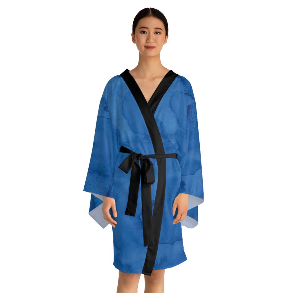 Watercolor - Blue - Long Sleeve Kimono Robe - Chic Loungewear, Spa Outfit, Gift for Her, Inner Peace, Home Comfort