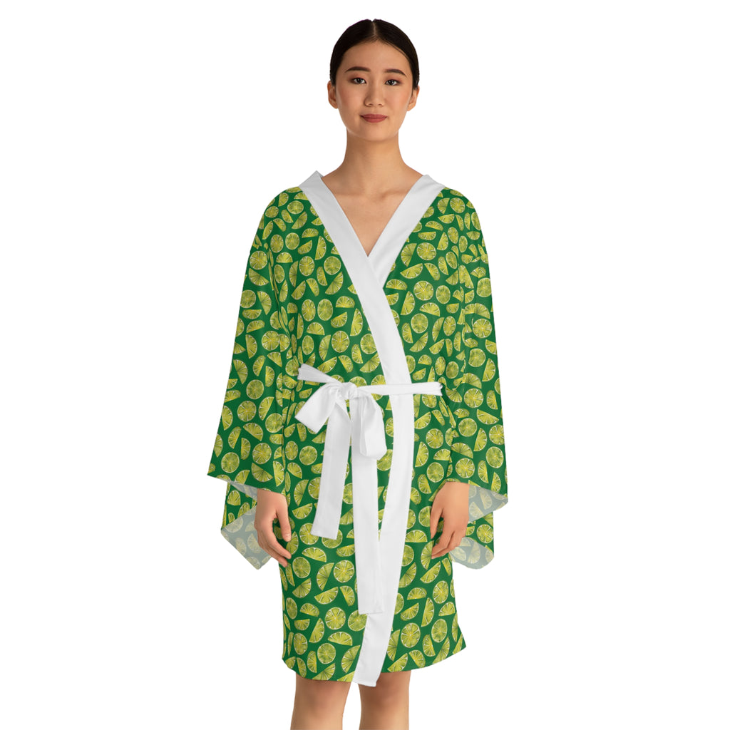 Zest Coast Vibes - Green - Long Sleeve Kimono Robe - Chic Loungewear, Spa Outfit, Gift for Her, Inner Peace, Home Comfort