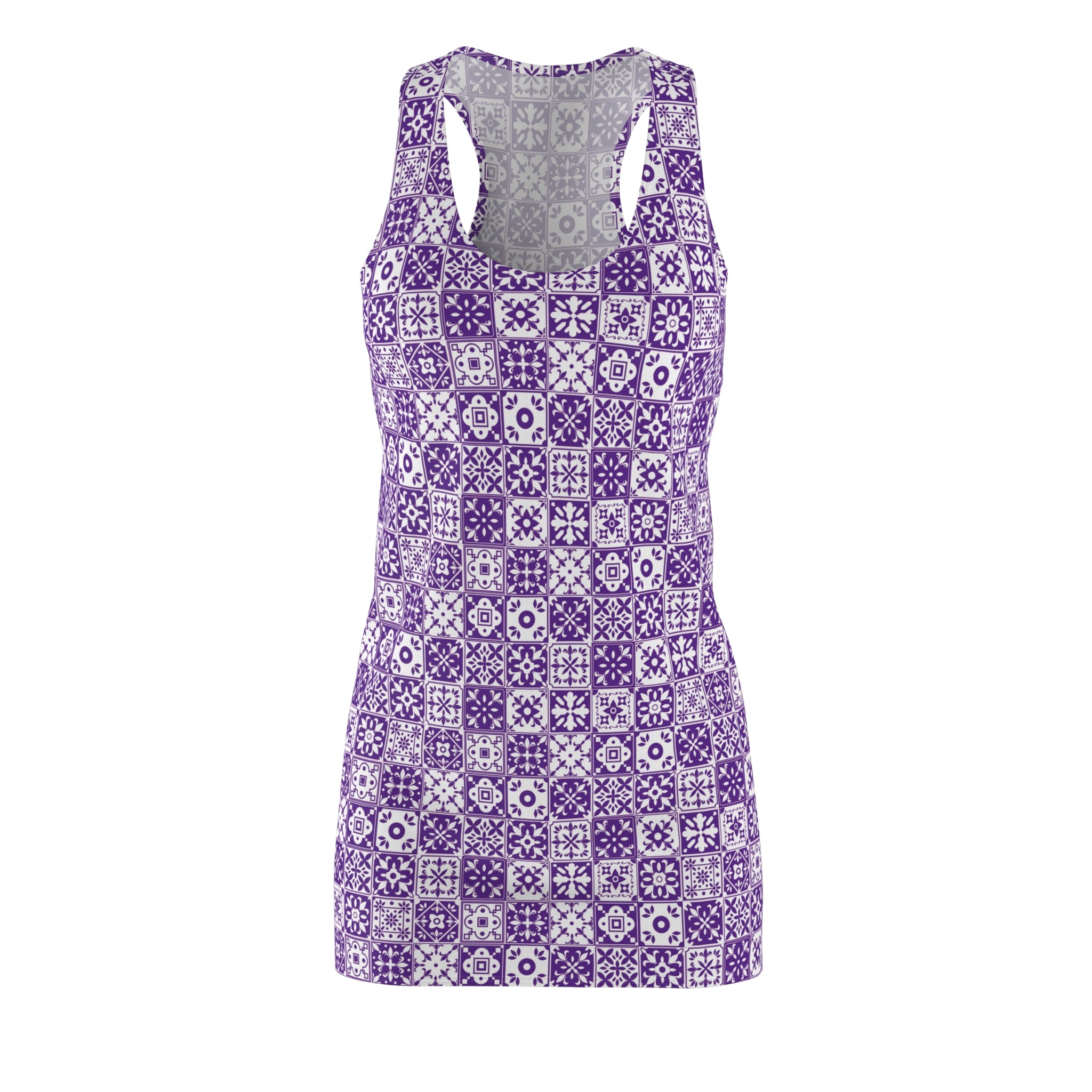 Mediterraneo Mosaic - Purple - Small Print -  Racerback Dress for Summer Fun, Beach Wear, Vacation Style, Party Outfit, Ladies Sundress