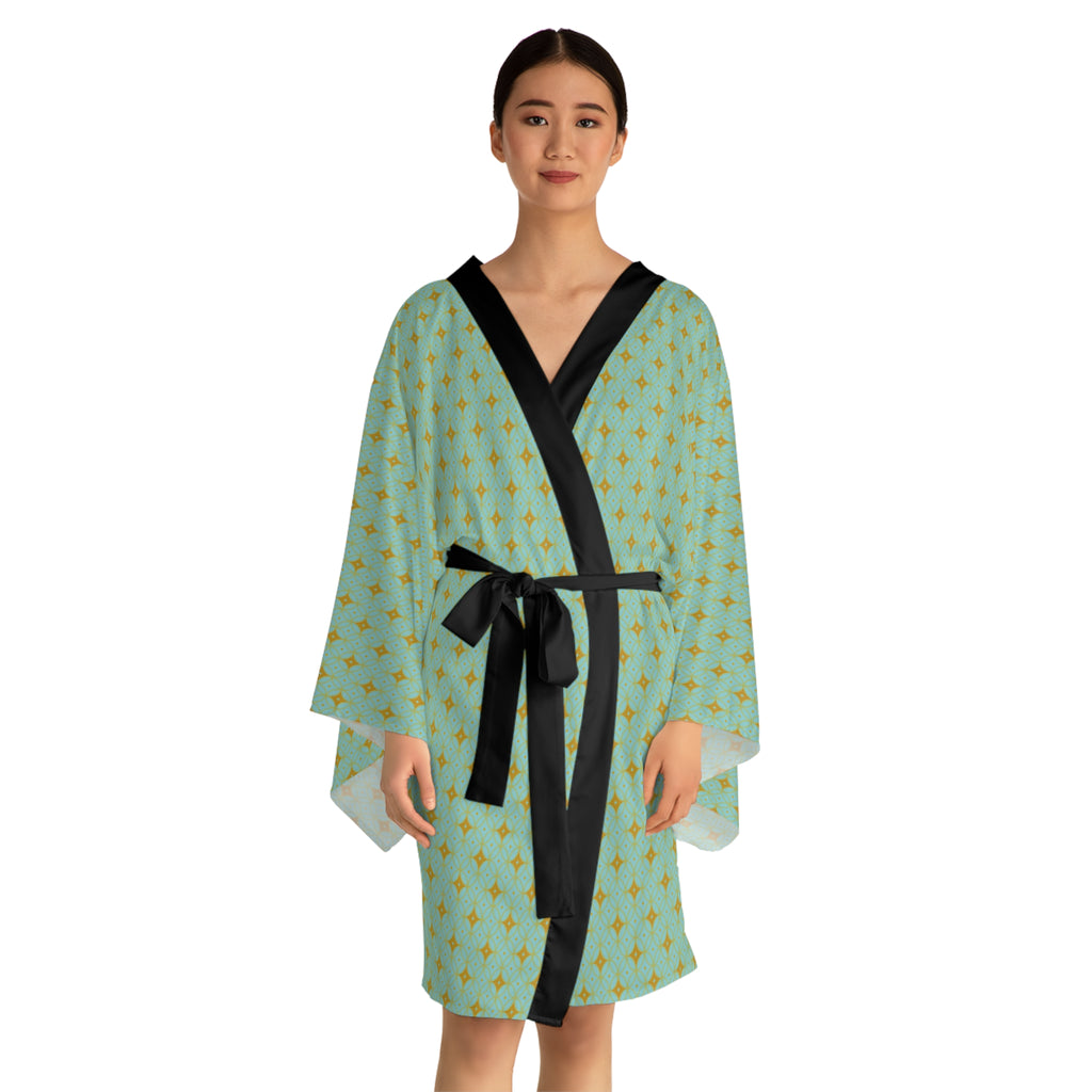 Virella - Long Sleeve Kimono Robe -Electric Blue - Gold - Chic Loungewear, Spa Outfit, Gift for Her, Inner Peace, Home Comfort