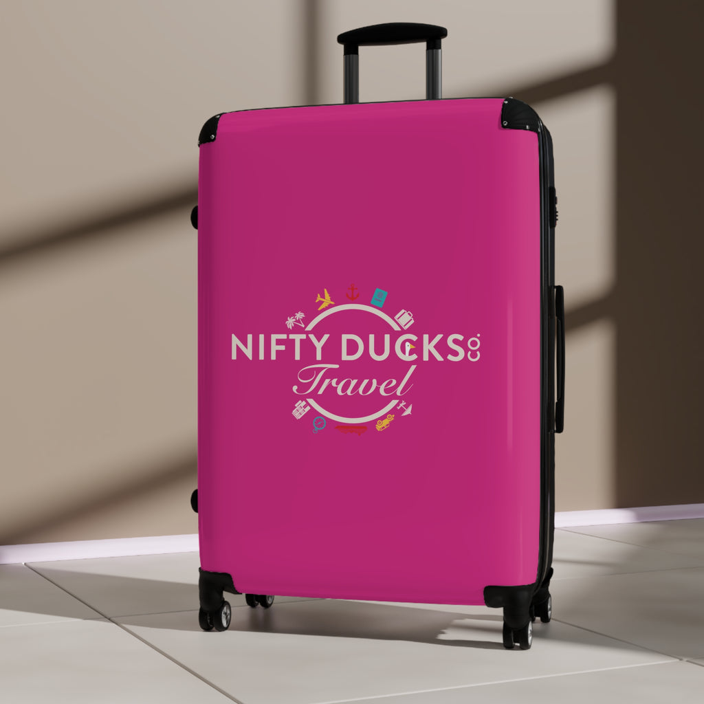 Nifty Ducks Travel Logo Suitcase - Stylish Luggage for Adventurers - Barbie Pink