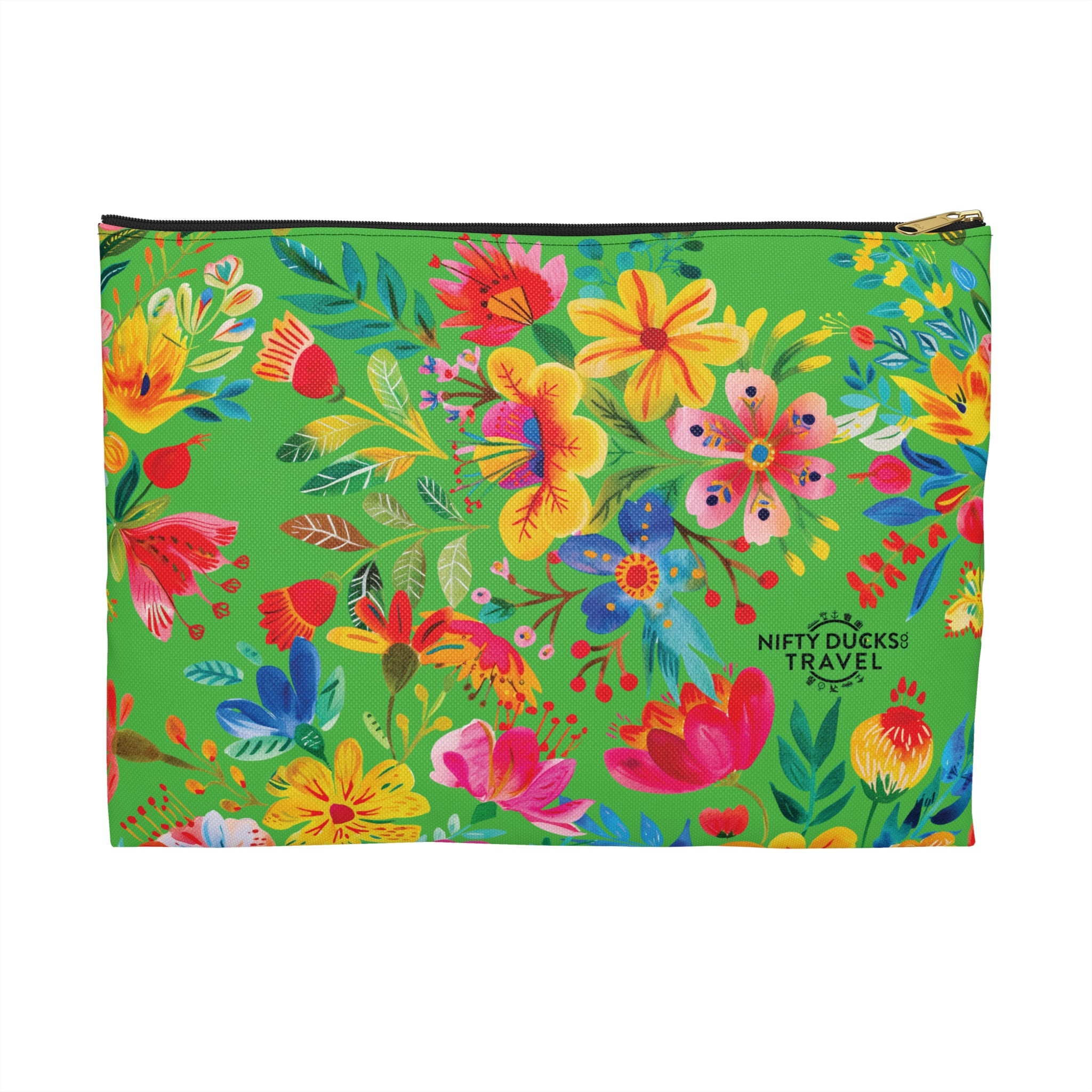 Bright Watercolor Flowers Accessory Pouch - Perfect for Adventurers & Travelers - Lime Green