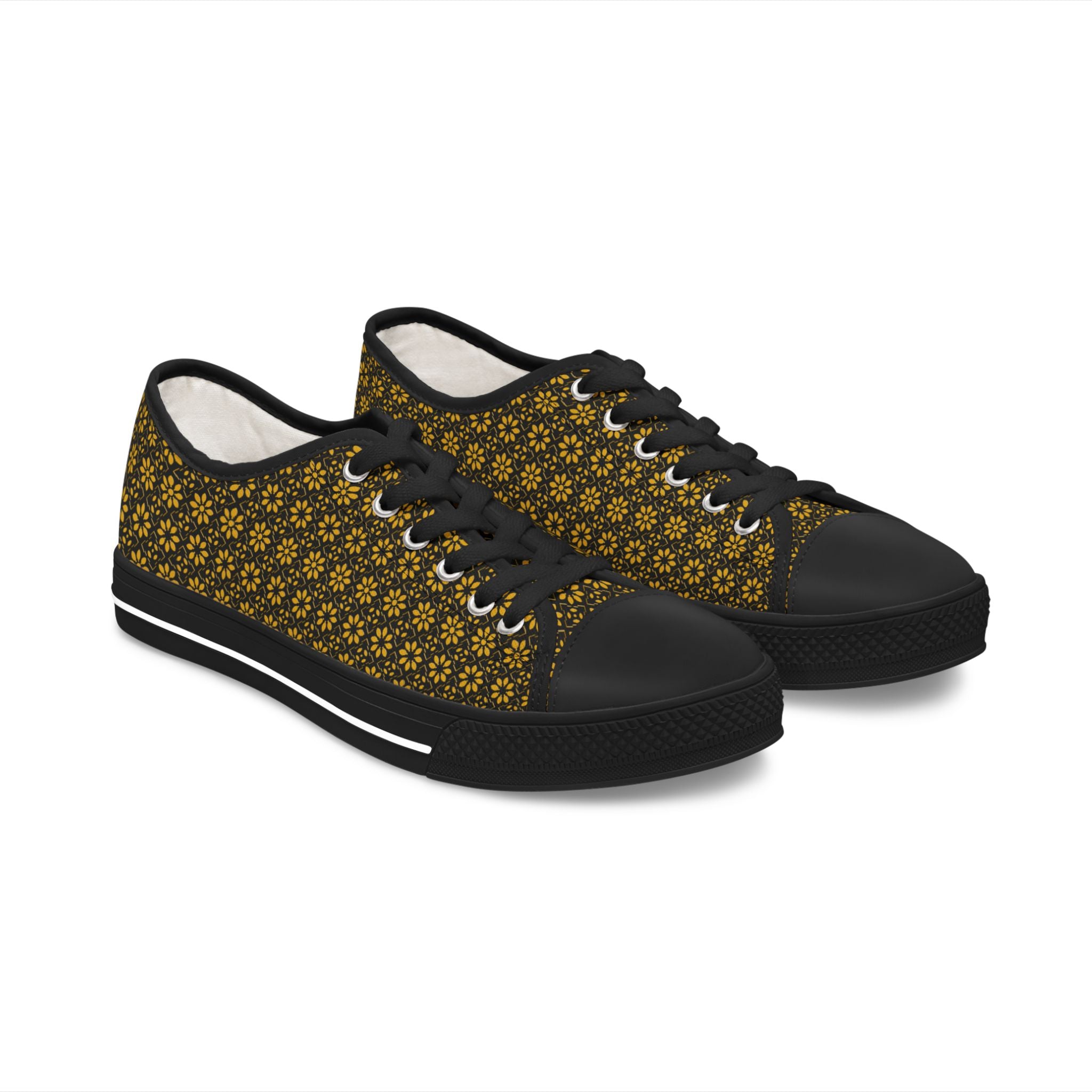 Florina - Gold - Black - Women's Low Top Sneakers — Casual Canvas Shoes