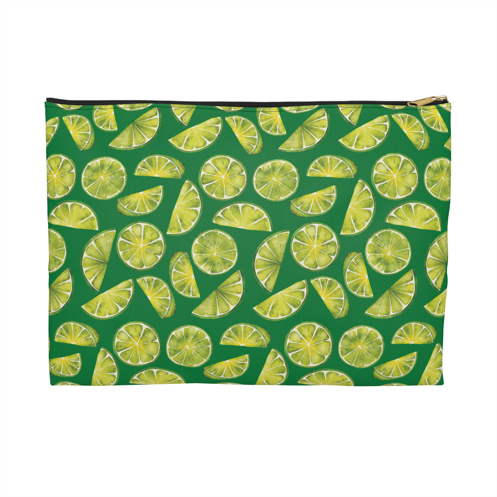Pouch with lime pattern on a green background