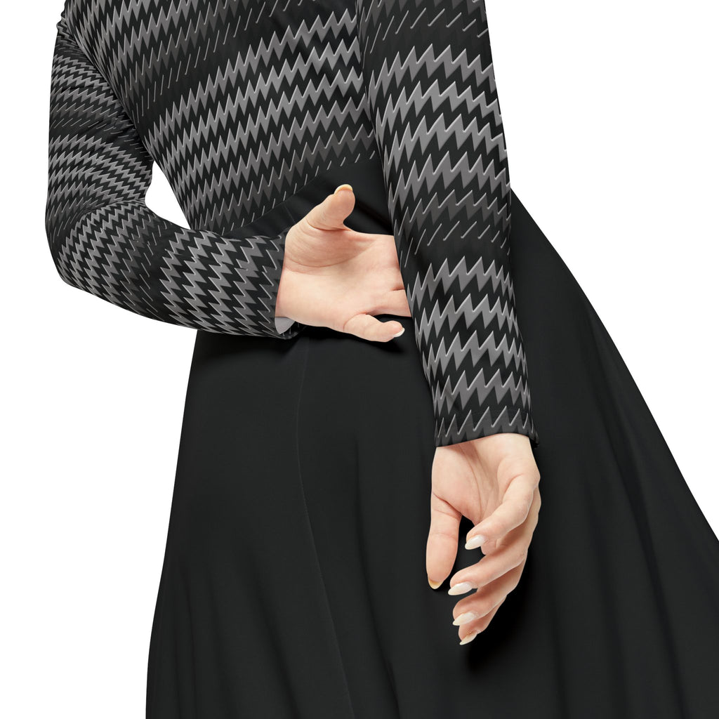 Kinetra - Black - Gold - Elegant Women's Long Sleeve Dance Dress - Cocktail Time