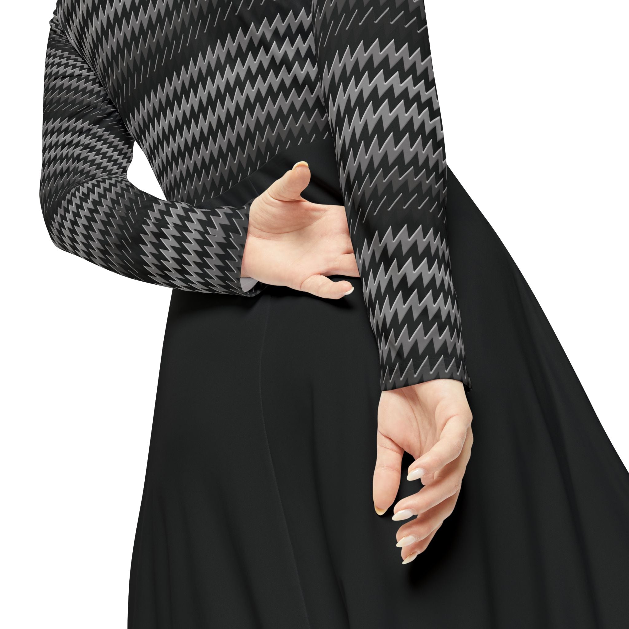 Kinetra - Black - Gold - Elegant Women's Long Sleeve Dance Dress - Cocktail Time