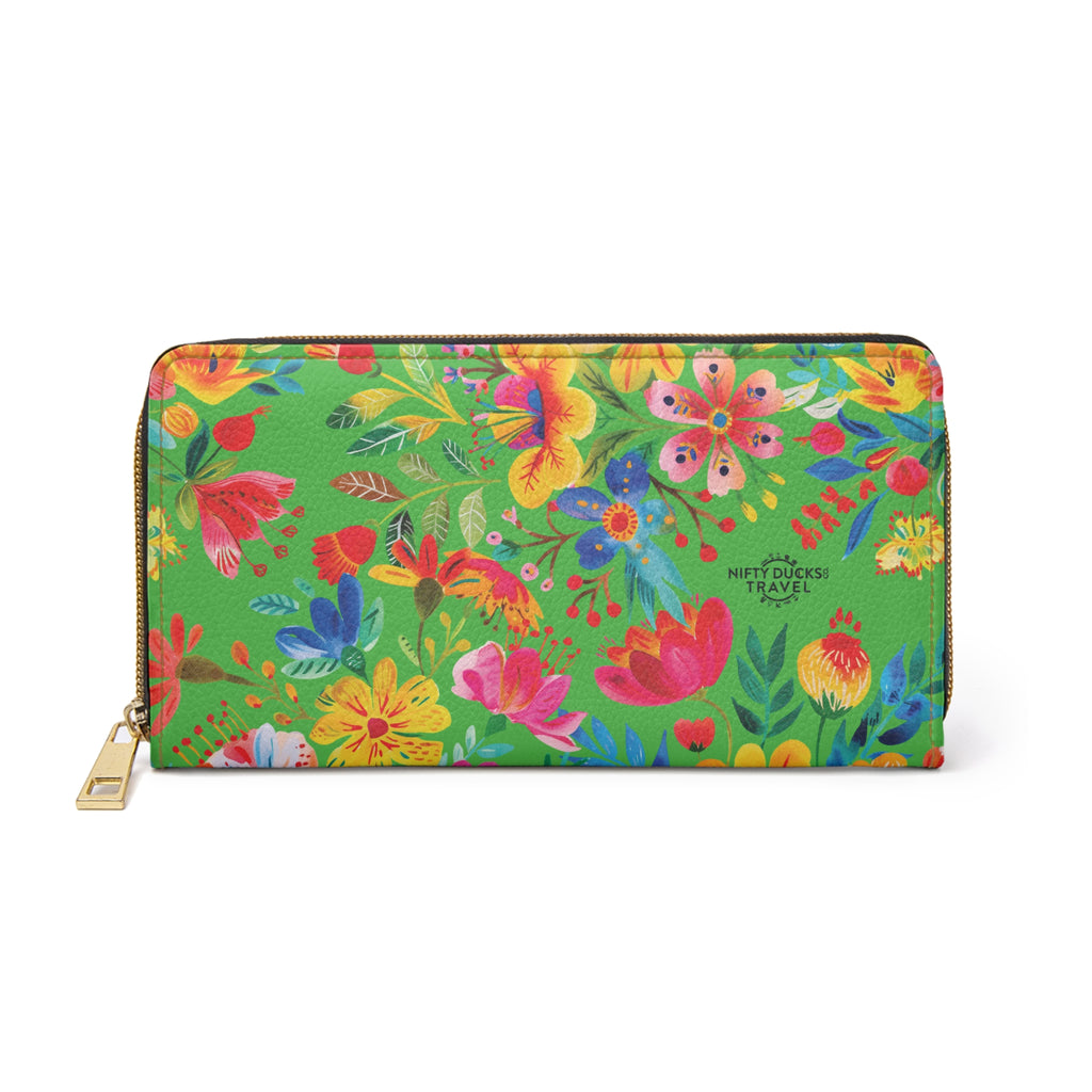 Bright Watercolor Flowers Zipper Wallet - Travel Accessories - Lime Green