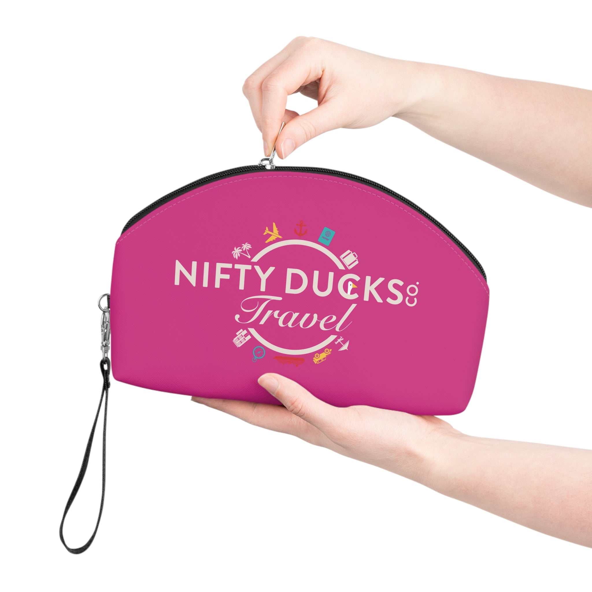 Nifty Ducks Travel Logo - Makeup Bag - Fun & Functional Travel Accessory - Barbie Pink