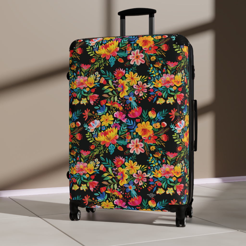 Bright Watercolor Flowers - Black - Suitcase - Stylish Luggage for Adventurers