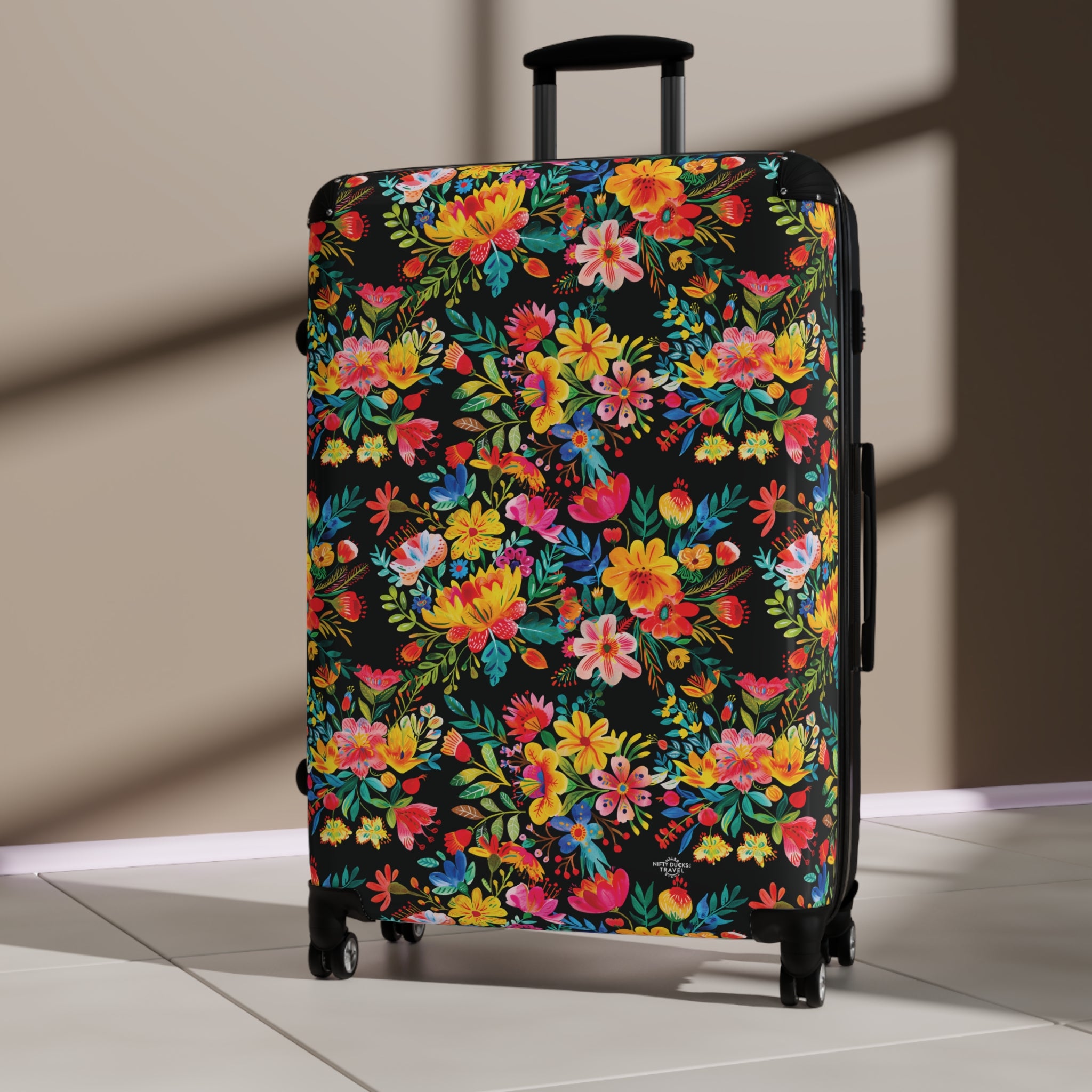 Bright Watercolor Flowers - Black - Suitcase - Stylish Luggage for Adventurers