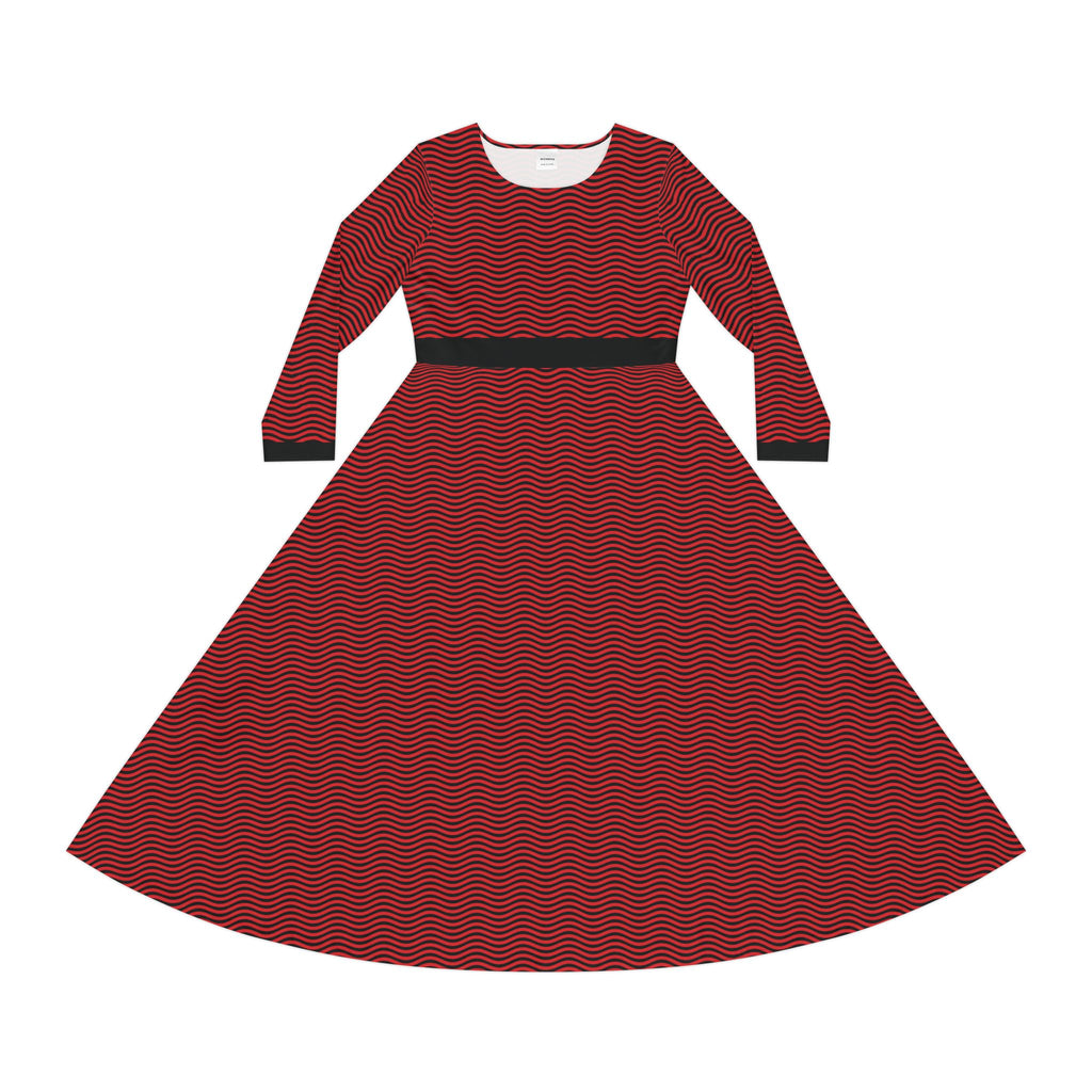 Elegant Women's Long Sleeve Dance Dress - Scarlet Waves - Black