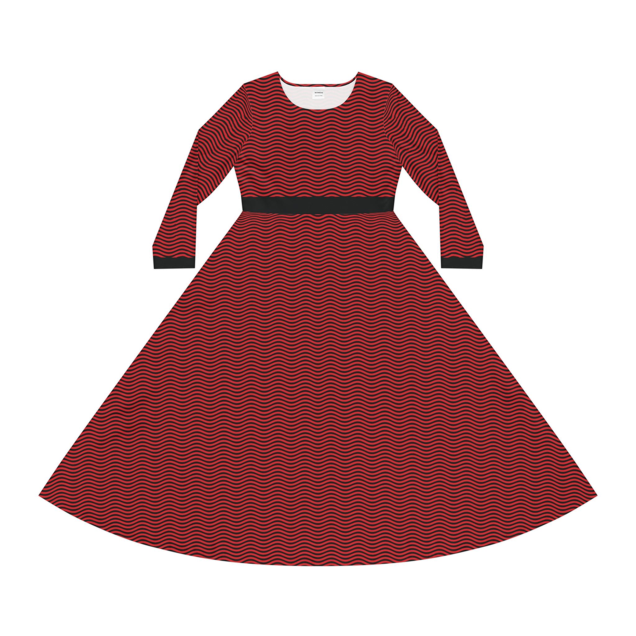 Elegant Women's Long Sleeve Dance Dress - Scarlet Waves - Black