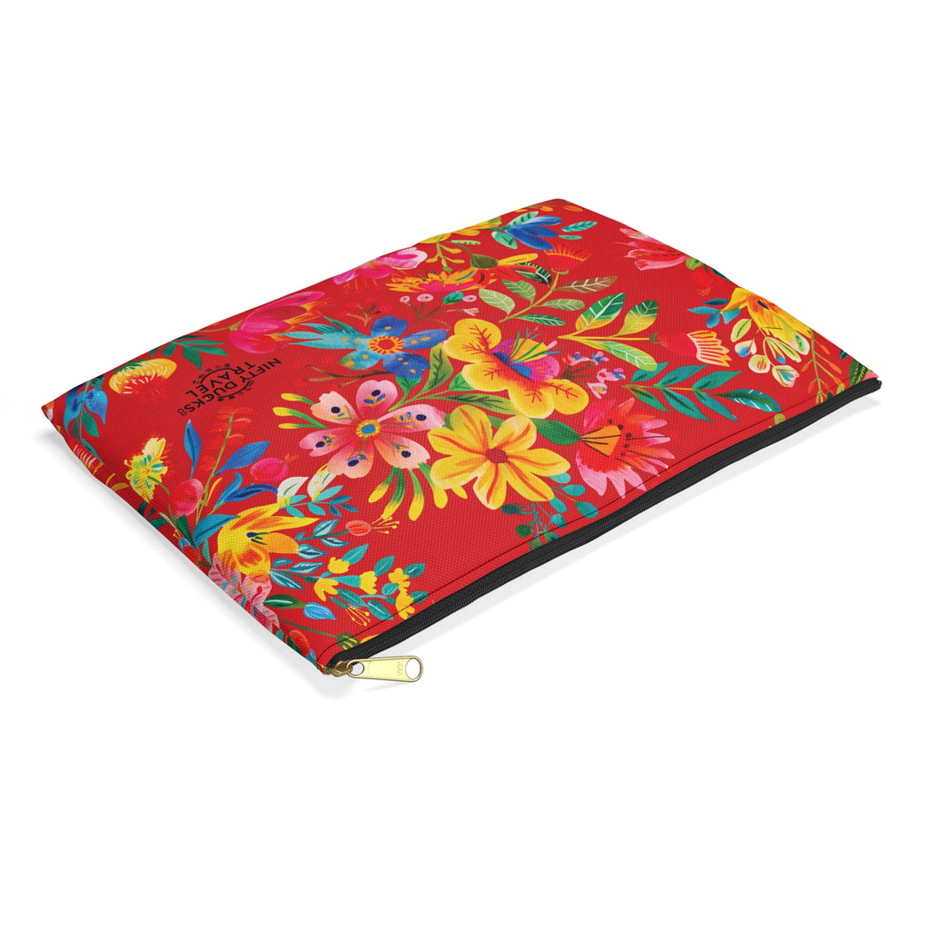 Bright Watercolor Flowers Accessory Pouch - Perfect for Adventurers & Travelers - Scarlet