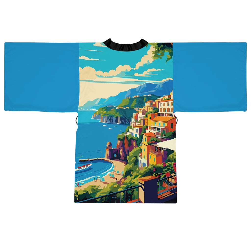 Cities and Landmarks - Amalfi - Italy - Long Sleeve Kimono Robe - Chic Loungewear, Spa Outfit, Gift for Her, Inner Peace, Home Comfort