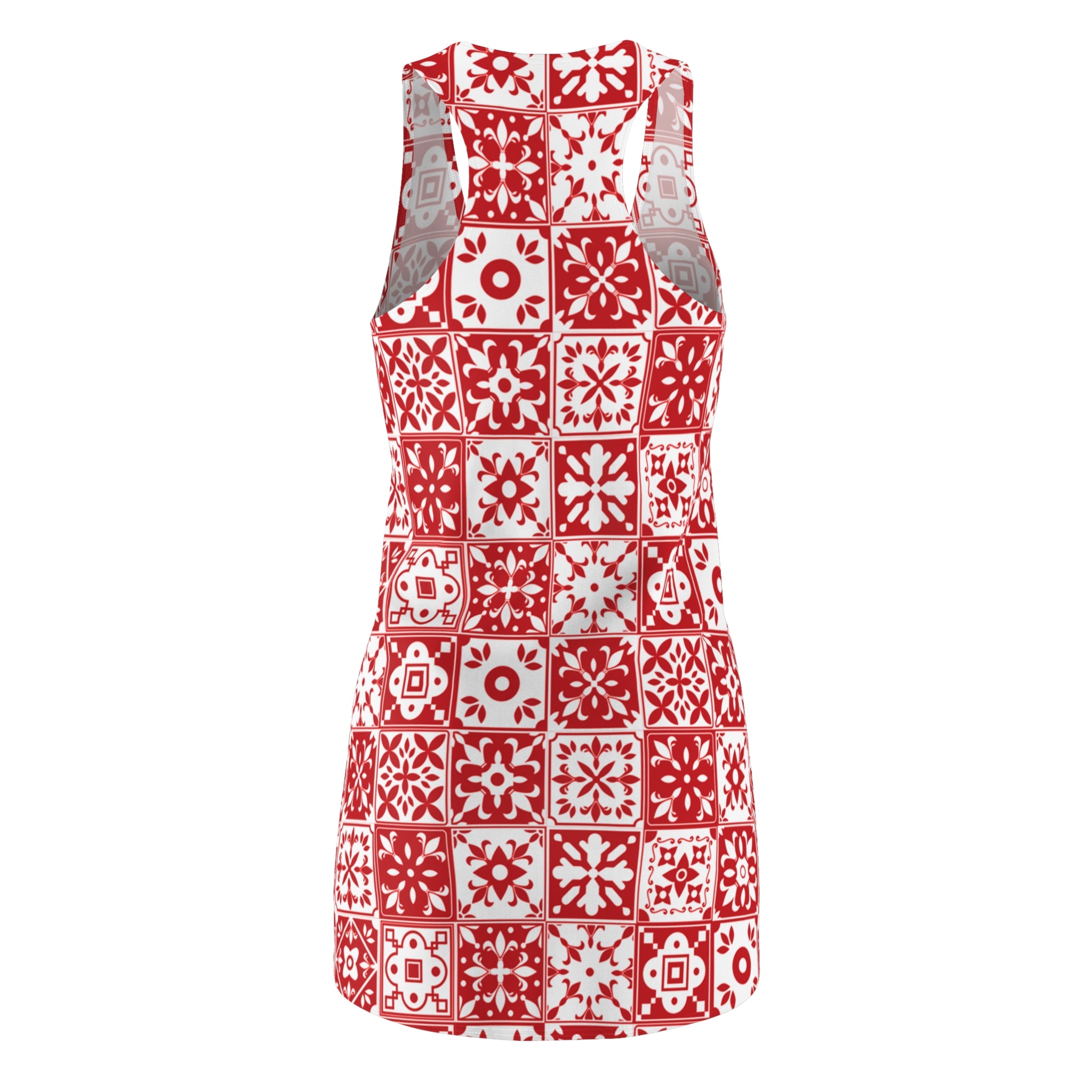 Mediterraneo Mosaic - Red - Big Print -  Racerback Dress for Summer Fun, Beach Wear, Vacation Style, Party Outfit, Ladies Sundress