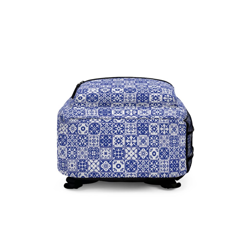 Mediterraneo Mosaic - Blue - Backpack - Travel Bag with Black Duck Design
