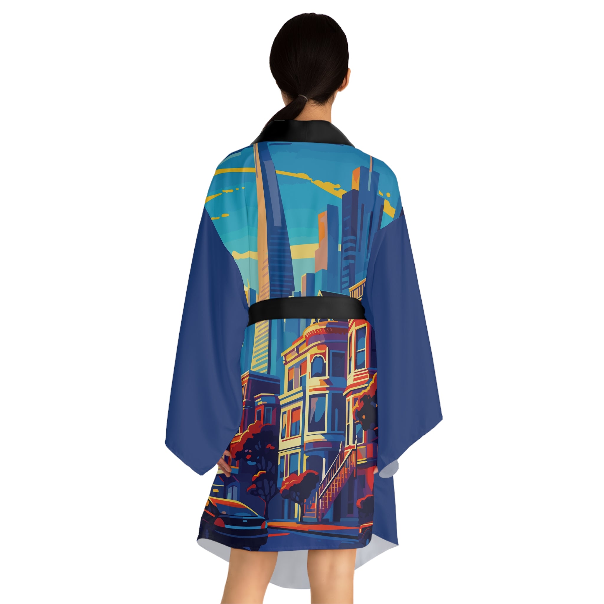 Cities and Landmarks - Painted Ladies - San Francisco - Long Sleeve Kimono Robe - Chic Loungewear, Spa Outfit, Gift for Her, Inner Peace, Home Comfort