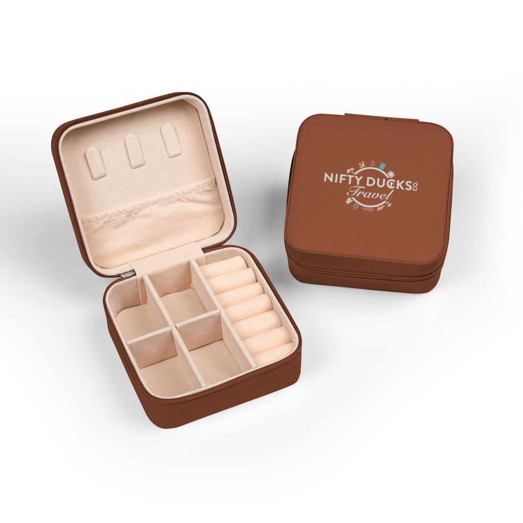 Nifty Ducks Co. Travel Logo - Compact Jewelry Travel Case – Pink Travel Organizer with Ring Rolls & Compartments