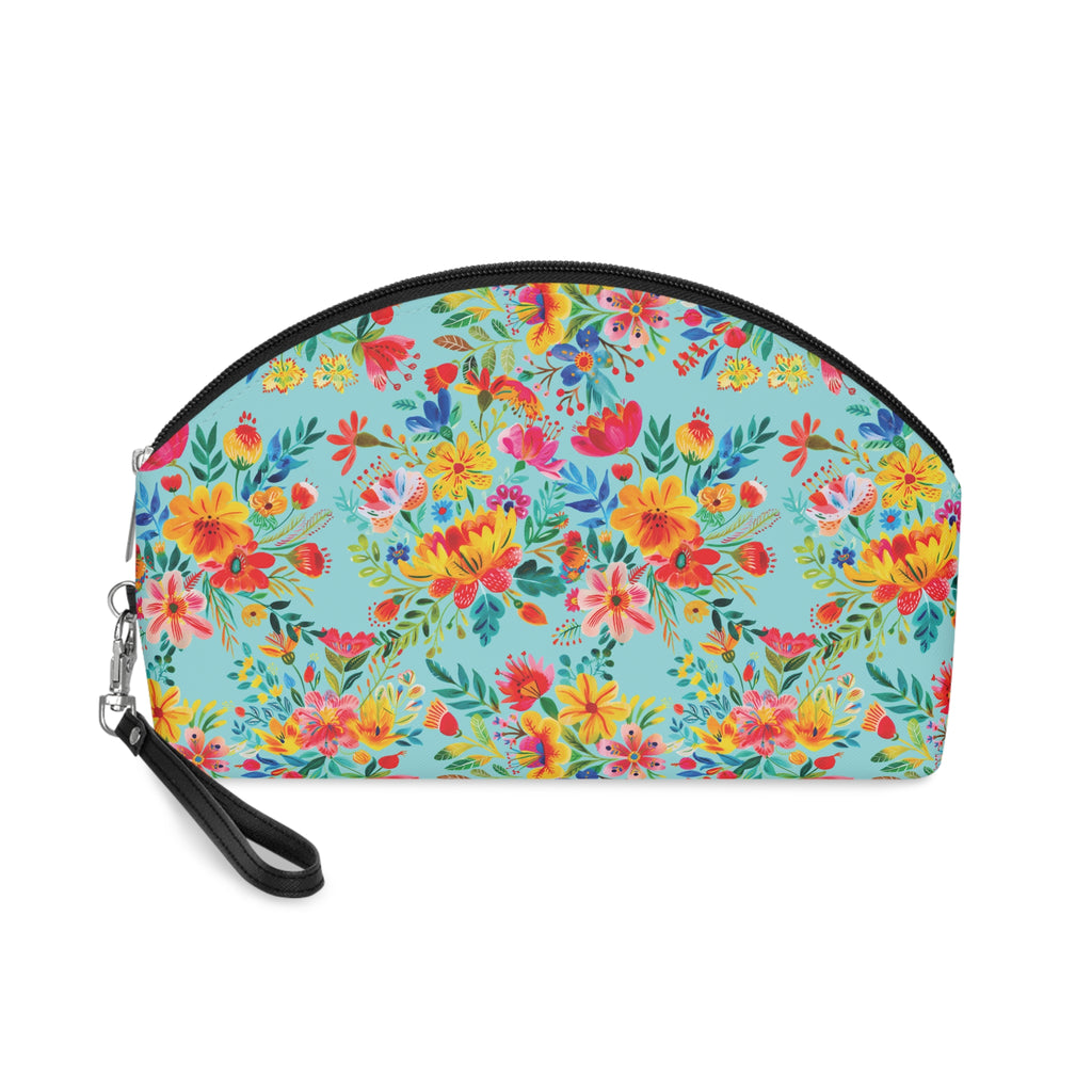 Bright Watercolor Flowers Makeup Bag - Fun & Functional Travel Accessory - Electric Blue