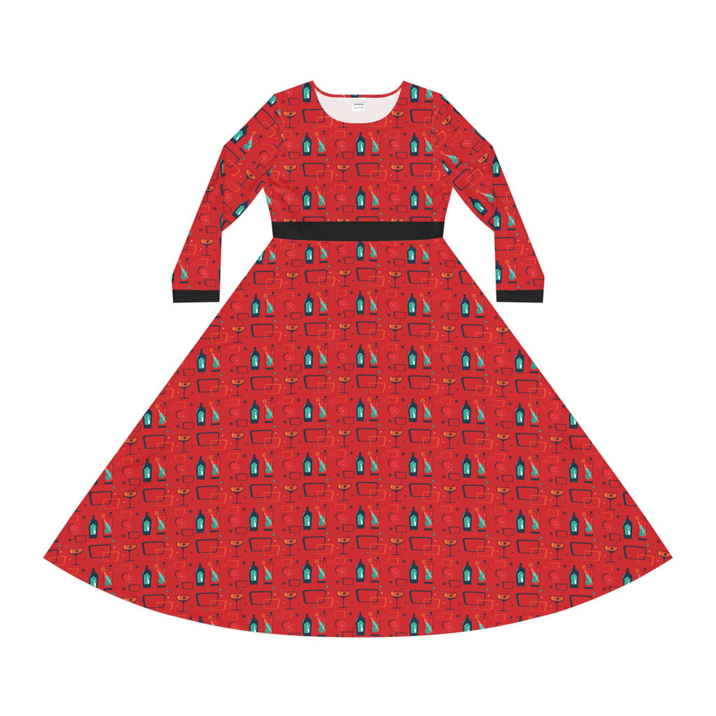 Elegant Women's Long Sleeve Dance Dress - Cocktail Time - Scarlet