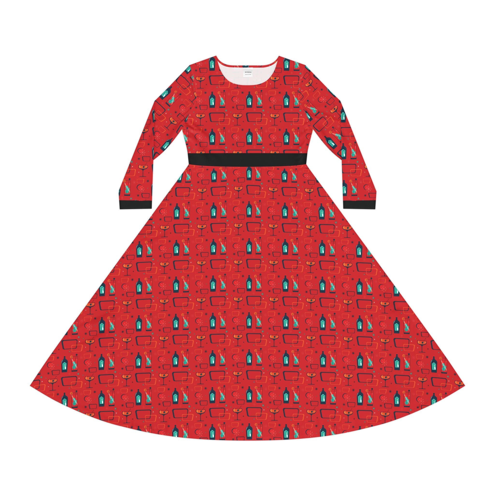 Elegant Women's Long Sleeve Dance Dress - Cocktail Time - Scarlet