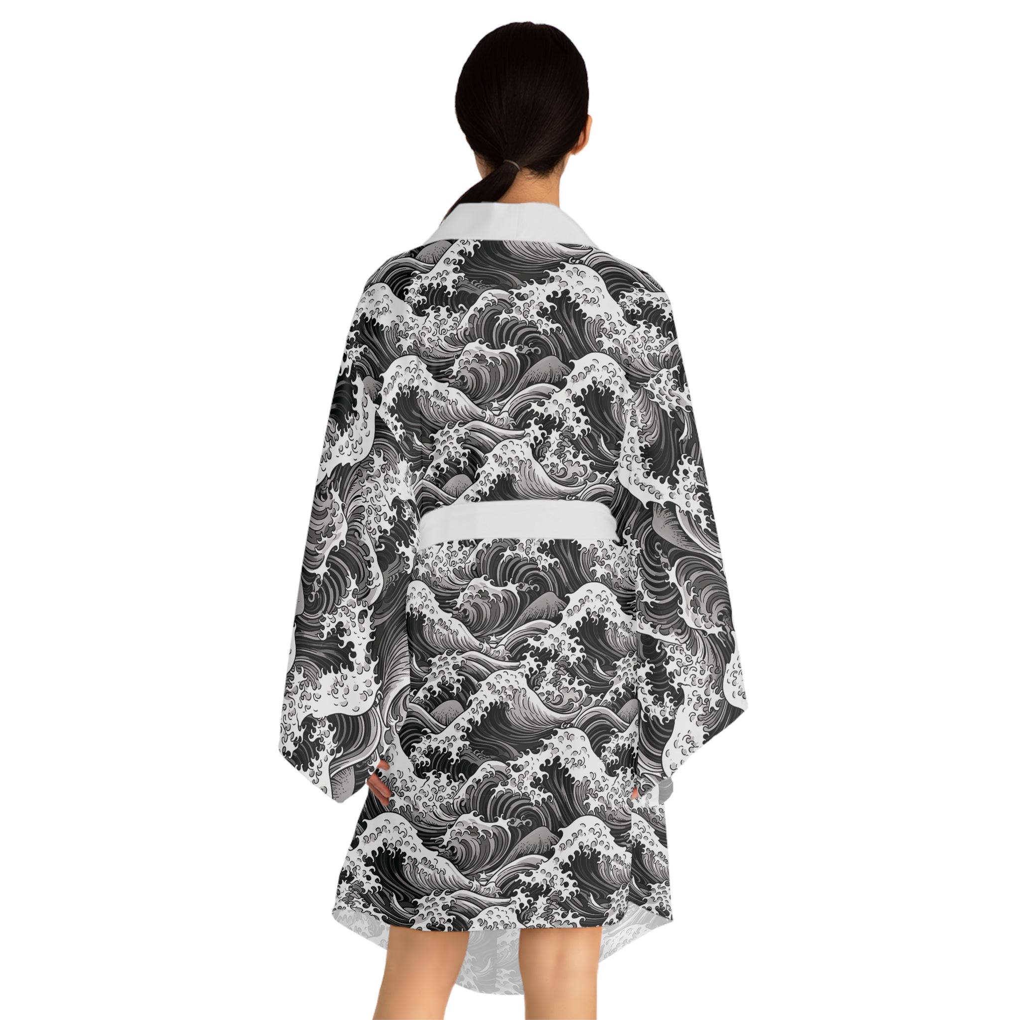 Tempest Tides - Black - Long Sleeve Kimono Robe - Chic Loungewear, Spa Outfit, Gift for Her, Inner Peace, Home Comfort