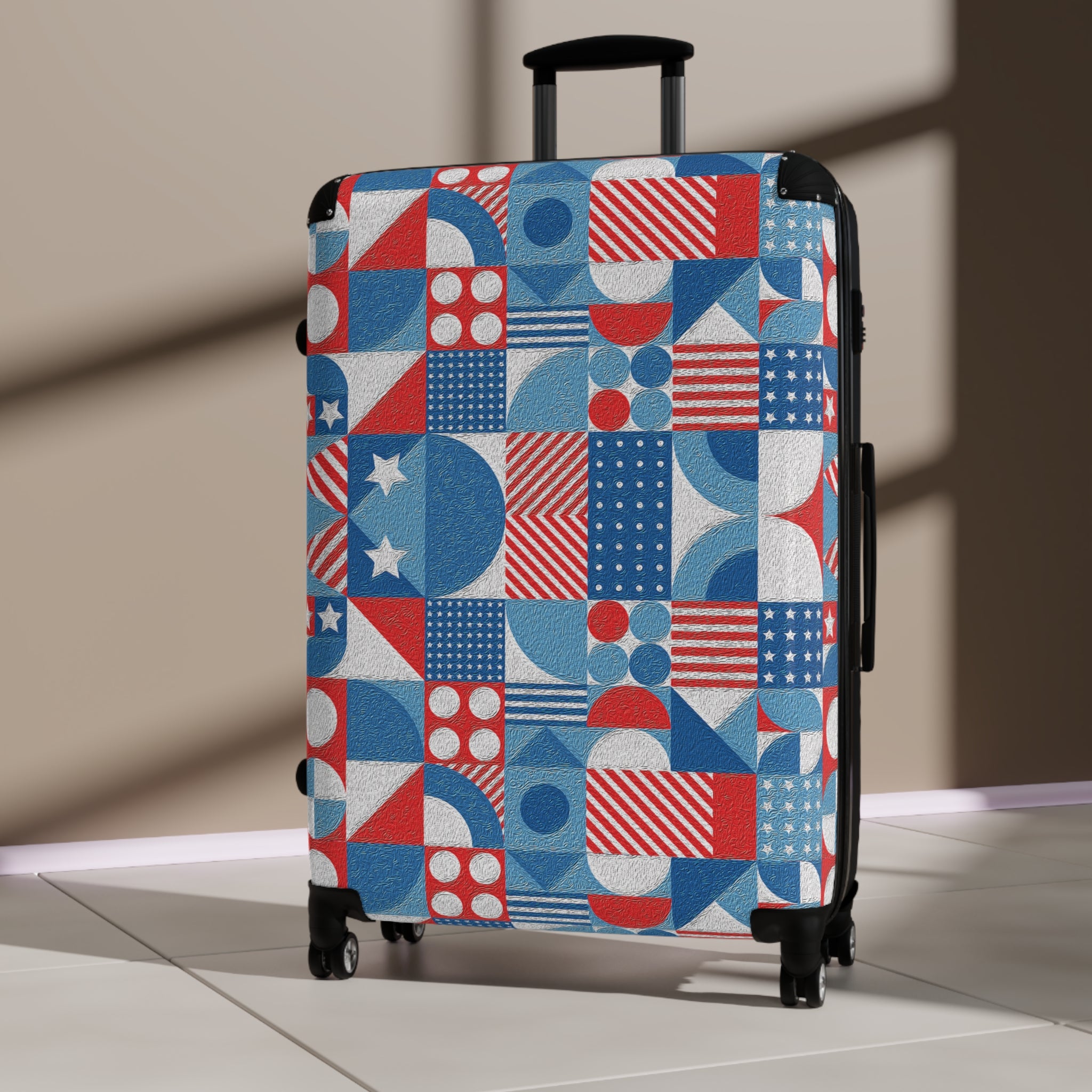 Red White and Blue Geometric Pattern - Stylish Luggage - Suitcase for Adventurers - Blue