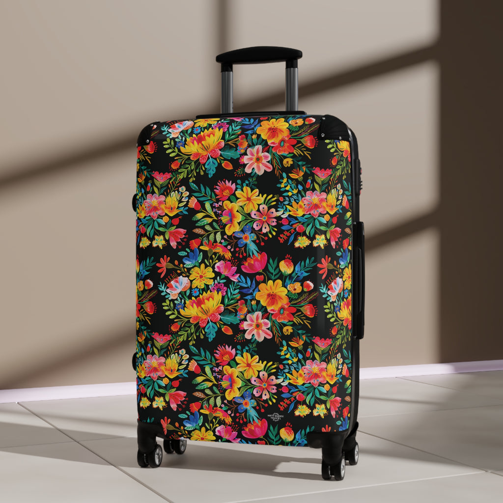 Bright Watercolor Flowers - Black - Suitcase - Stylish Luggage for Adventurers