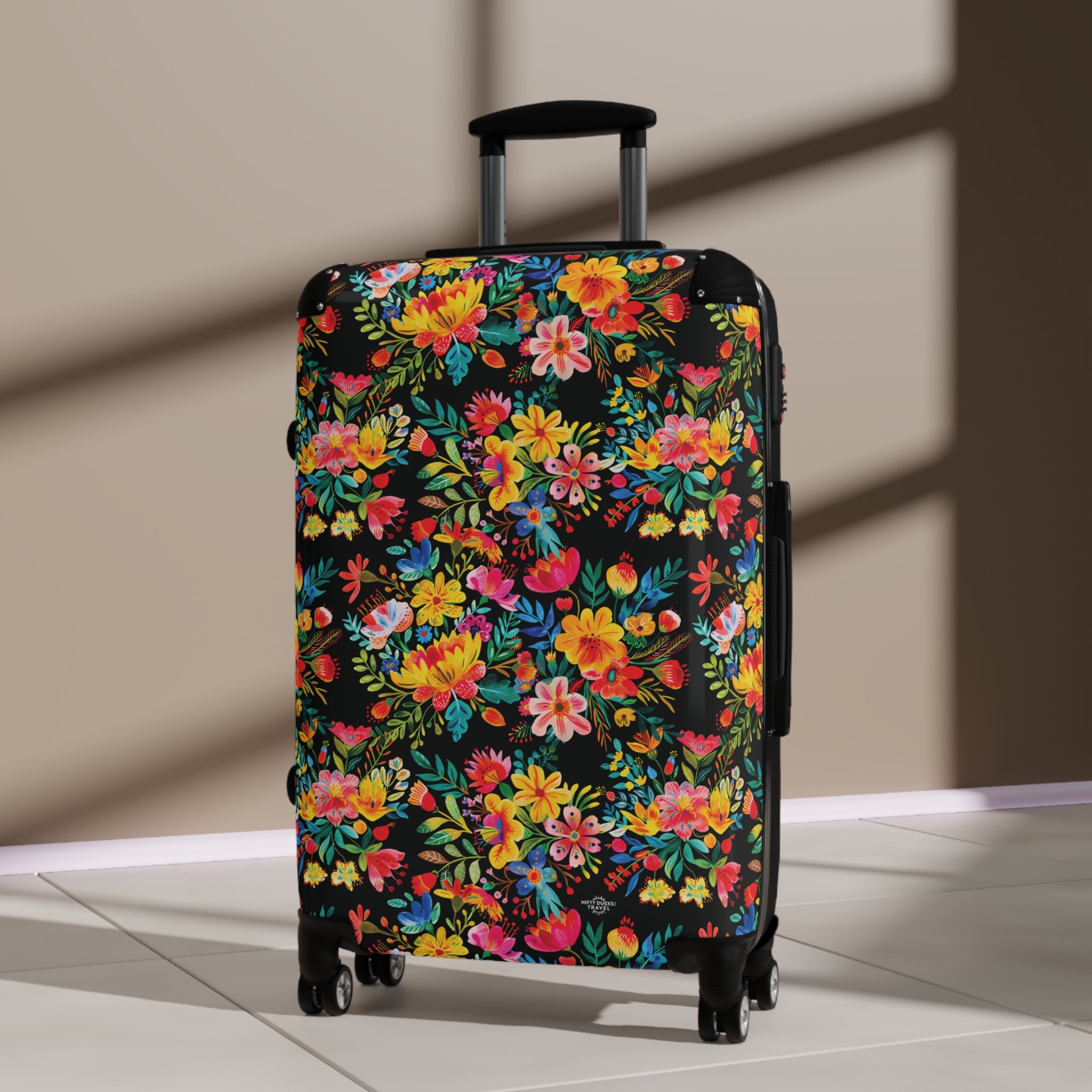 Bright Watercolor Flowers - Black - Suitcase - Stylish Luggage for Adventurers