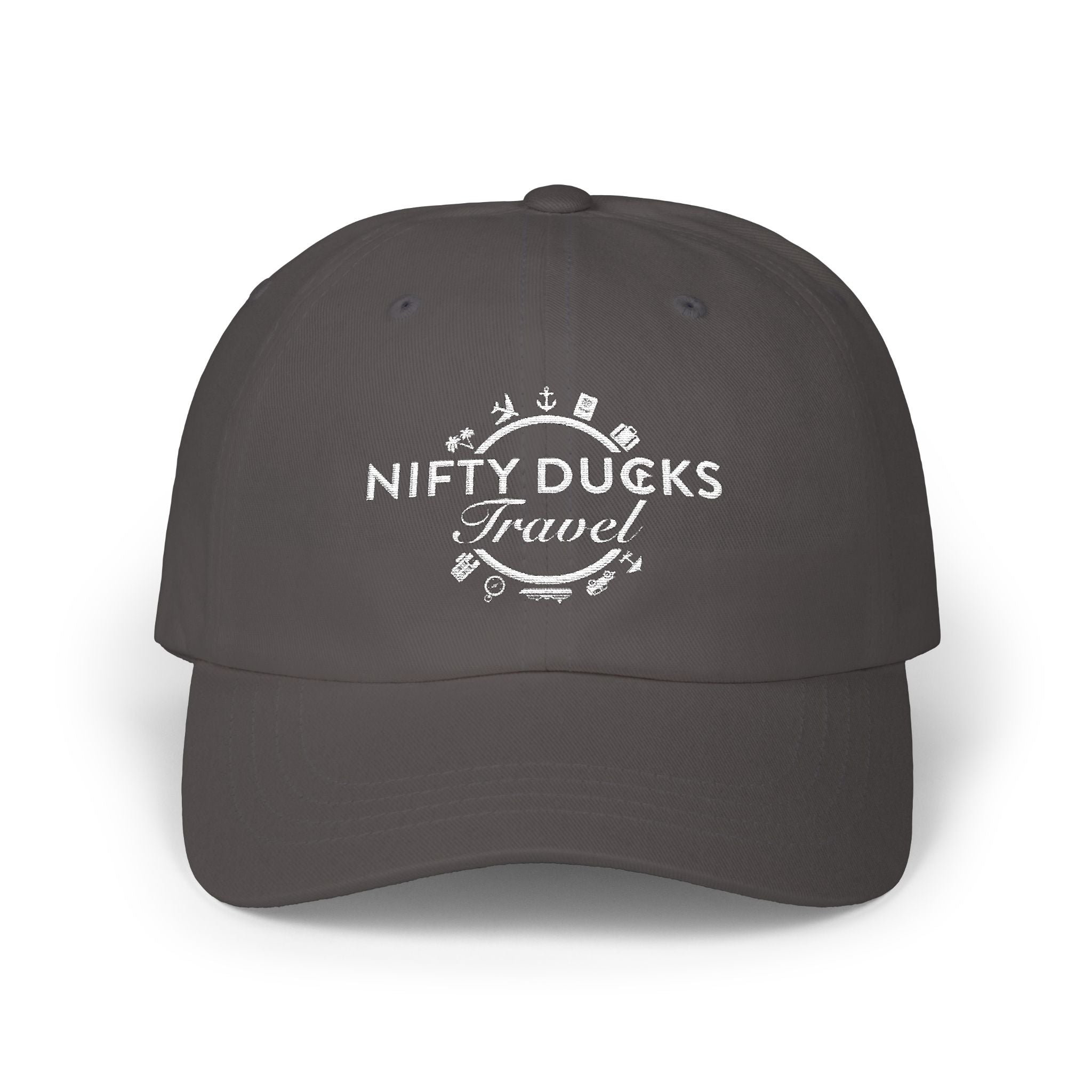 Nifty Ducks Travel Logo Classic Dad Cap - White Logo - Perfect for Adventurers