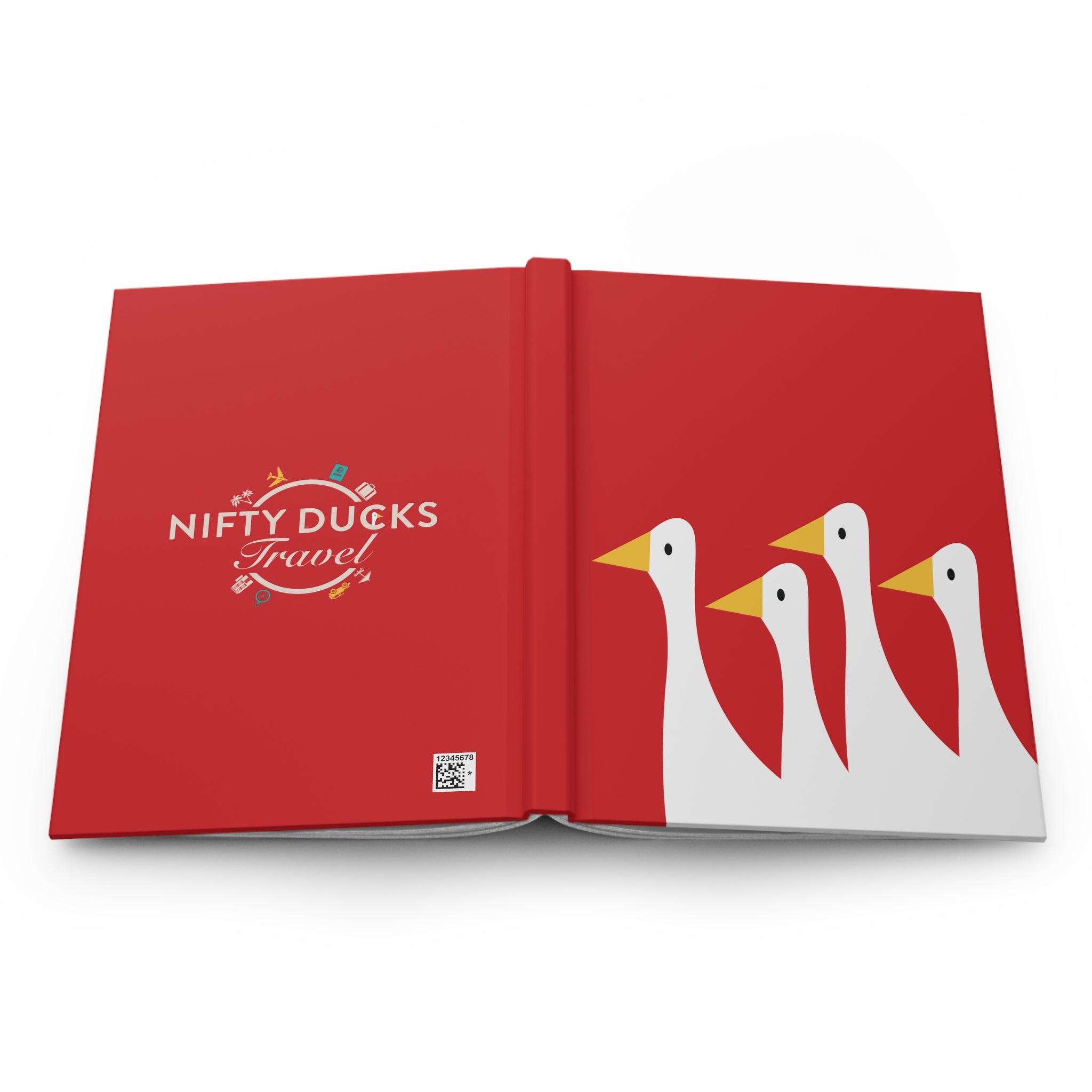 Traveling Ducks - Nifty Ducks Travel Logo - Scarlet - Hardcover Journal - Matte Finish