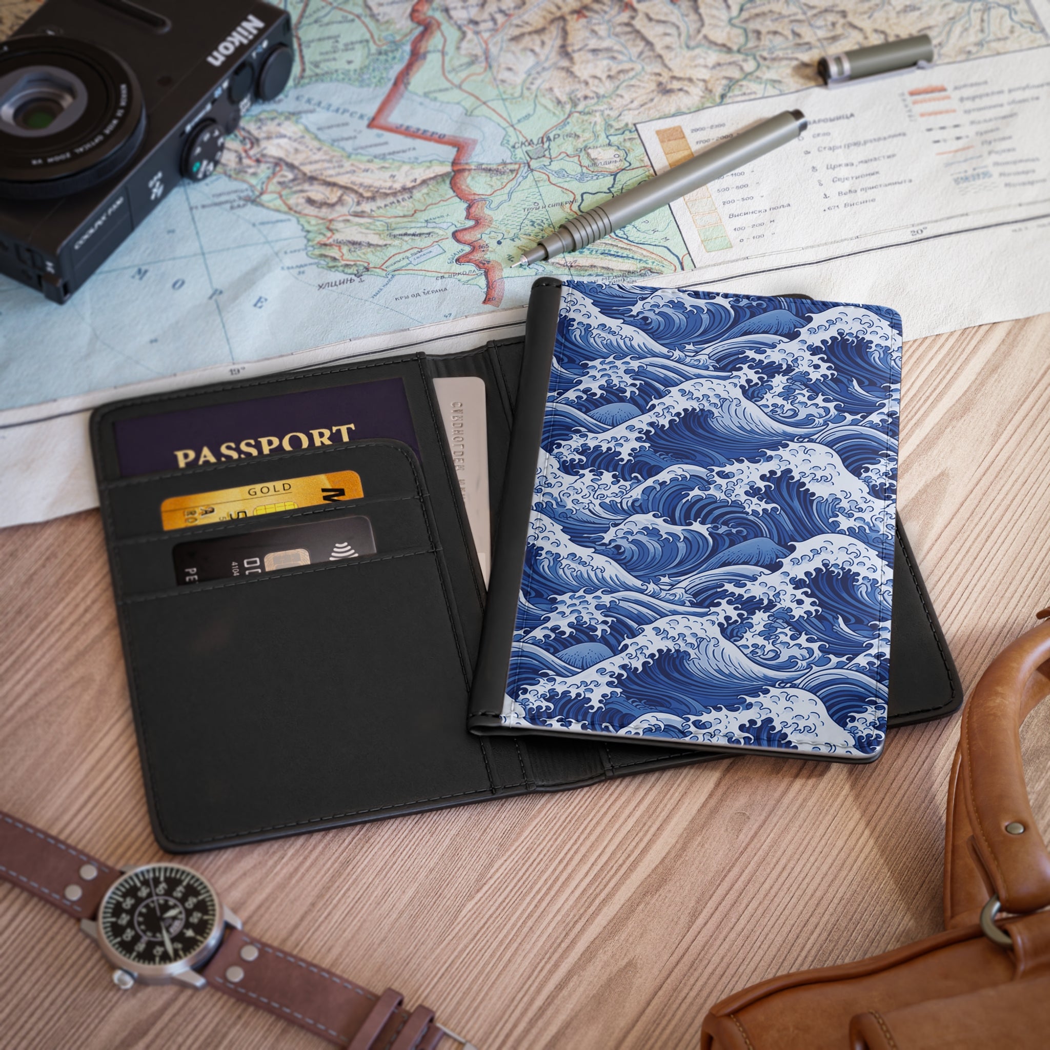 Tempest Tides - Blue - Passport Cover | Travel Accessory, Gift for Jet setters, Unique Travel Journal, Vacation Must-Have, Gift for Travelers